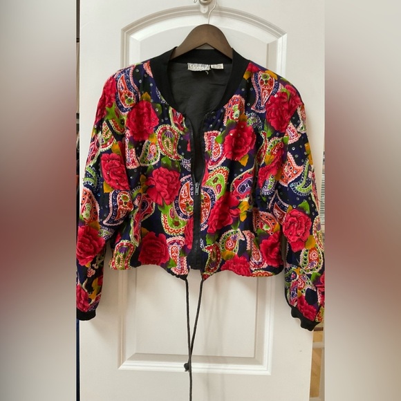 Vintage 1990’s Floral Cropped Bomber Jacket - Picture 1 of 5